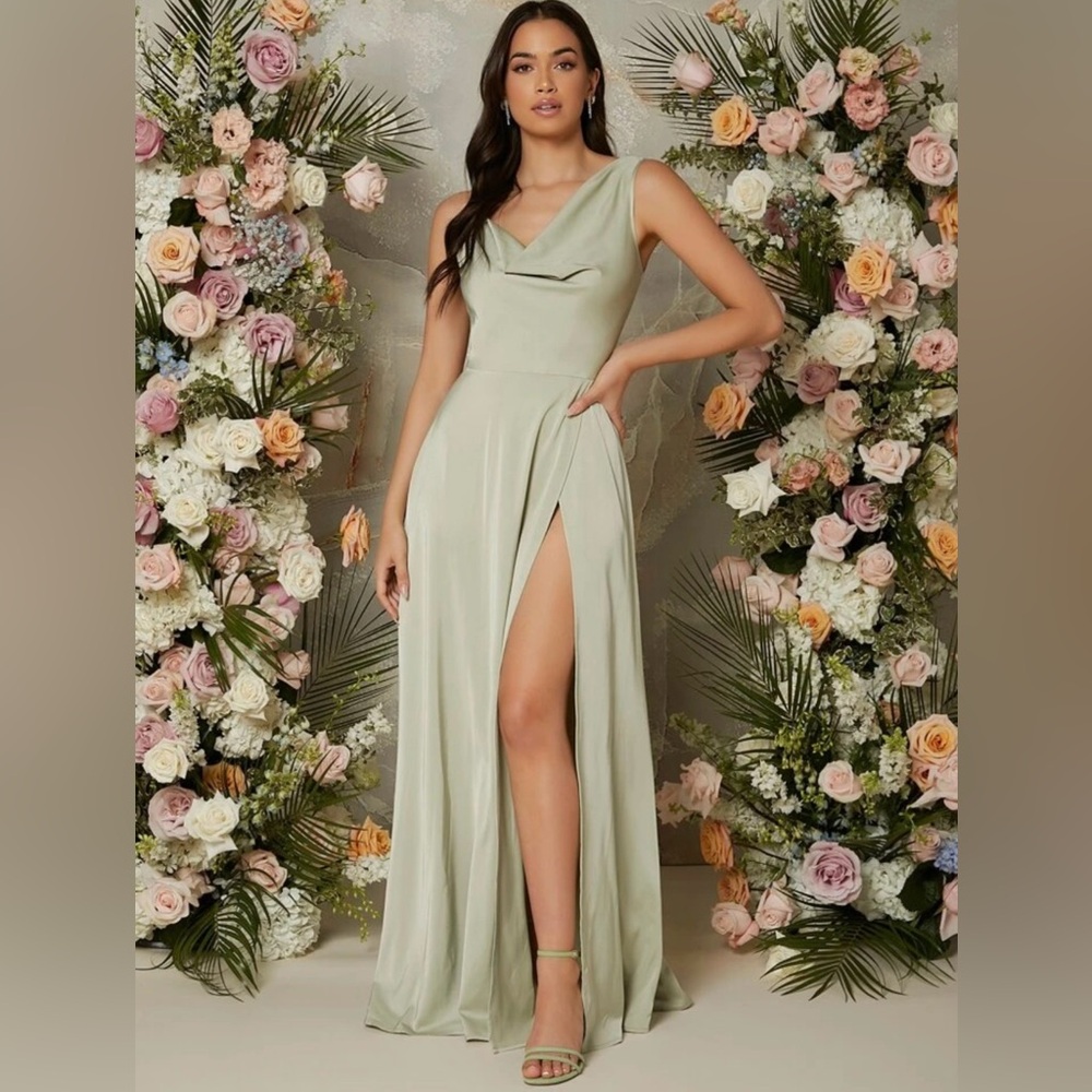 Beautiful sage colored bridesmaids dress :)